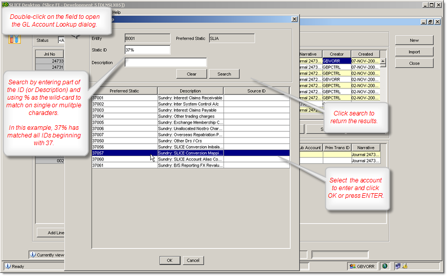 GL Account Lookup Dialog