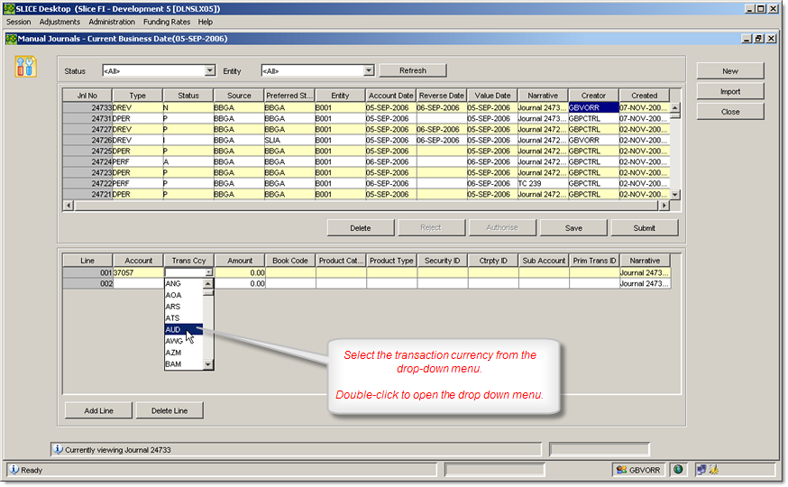 Select the Transaction Currency