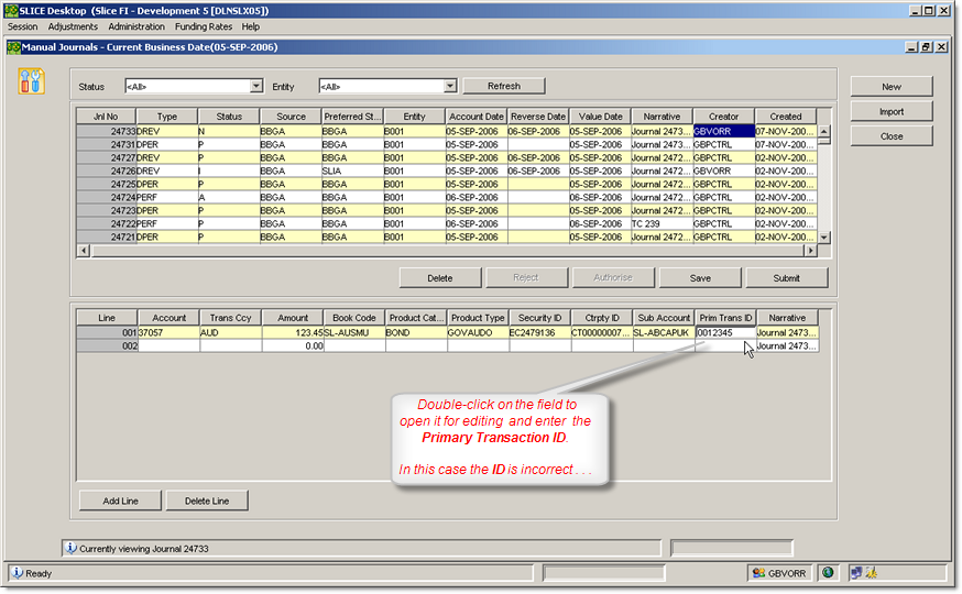Enter Primary Transaction ID