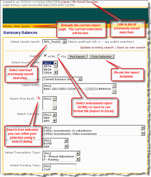 Reporting Screen Interface
